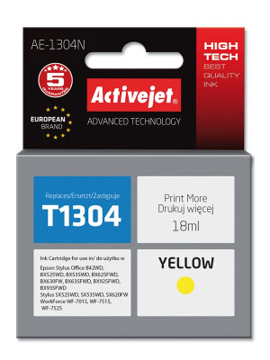 Activejet AE-1304N Tusz do drukarki Epson, Zamiennik Epson T1304; Supreme; 18 ml; żółty.
