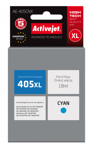 Activejet AE-405CNX Tusz do drukarki Epson, Zamiennik Epson 405XL C13T05H24010; Supreme; 18 ml; błekitny.