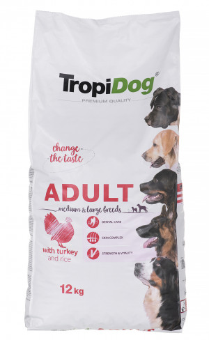 TROPIDOG PREMIUM ADULT M&L TURKEY&RICE 12 KG