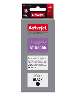 Activejet AB-D60Bk Tusz do drukarki Brother, Zamiennik Brother BT-D60Bk; Supreme; 100 ml; czarny.