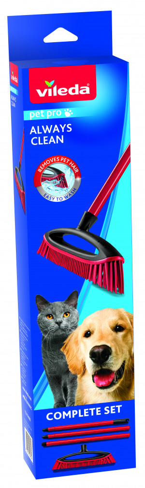 VILEDA Pet Pro Always Clean Szczotka gumowa z drążkiem do usuwania sierści, włosów z dywanów i podłogi - 1 sztuka