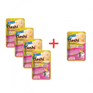 INABA CAT Dashi Delights Delicate Flakes Chicken with Salmon - przysmak dla kota - 4x40g + GRATIS