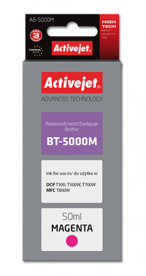 Activejet AB-5000M Tusz, Buteleczka z atramentem do drukarki Brother, Zamiennik Brother BT-5000M; Supreme; 50 ml; purpurowy.