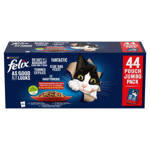 PURINA Felix Fantastic Wybór smaków w galaretce Wołowina, kurczak, kaczka, jagnięcina - mokra karma dla kota - 44x85 g