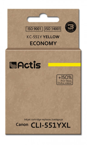 Tusz Actis KC-551Y do drukarki Canon, Zamiennik Canon CLI-551Y; Standard; 12 ml; żółty.
