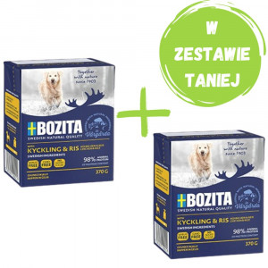 BOZITA Mięsne kawałki kurczak z ryżem w galaretce - mokra karma dla psa - 370g + GRATIS!