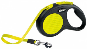 Smycz flexi automatyczna New Neon S taśma 5 m - dla psa do 15 kg, kolor żółty