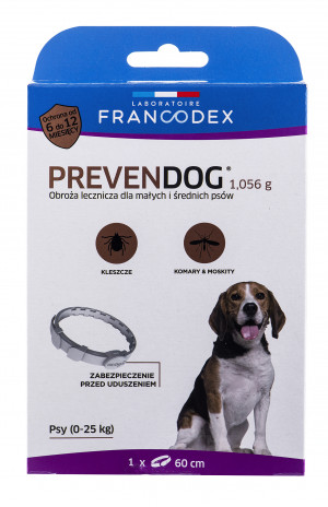 FRANCODEX Obroża biobójcza PREVENDOG 60 cm dla małych i średnich psów do 25 kg - 1 szt.