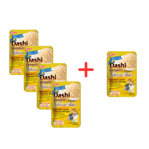INABA CAT Dashi Delights Delicate Flakes Chicken with Cheese - przysmak dla kota - 4x40g + GRATIS