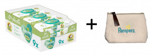 PAMPERS Chust Nawilżane Coconut Harm Free 9x42szt + Kosmetyczka gratis