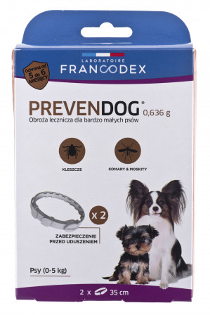FRANCODEX Obroża biobójcza PREVENDOG 35 cm dla bardzo małych psów do 5 kg - 2 szt.