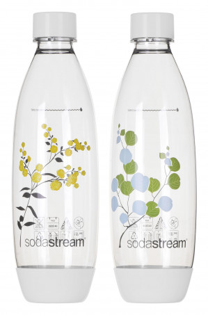 Litrowa Butelka SodaStream biała Fuse wzór roślinny Twinpack