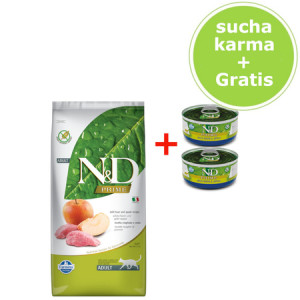 FARMINA N&D Prime Boar & Apple Adult - sucha karma dla kota - 5kg + mokra karma - 2x70g GRATIS