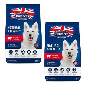 BUTCHER'S Natural&Healthy z wołowiną - sucha karma dla psa - 2x3kg
