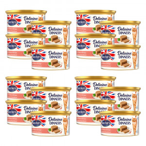 BUTCHER'S Delicious Dinners Cat - mokra karma dla kota z łososiem i krewetkami w formie musu - puszka 16x85g
