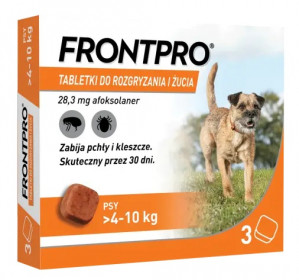 FRONTPRO Tabletki na pchły i kleszcze dla psa (>4-10 kg) - 3x 28,3mg