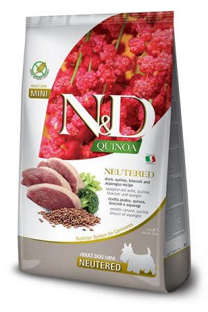 FARMINA N&D Quinoa Dog Duck, Broccoli, Asparagus Neutered Adult Mini - sucha karma dla psa - 2.5 kg