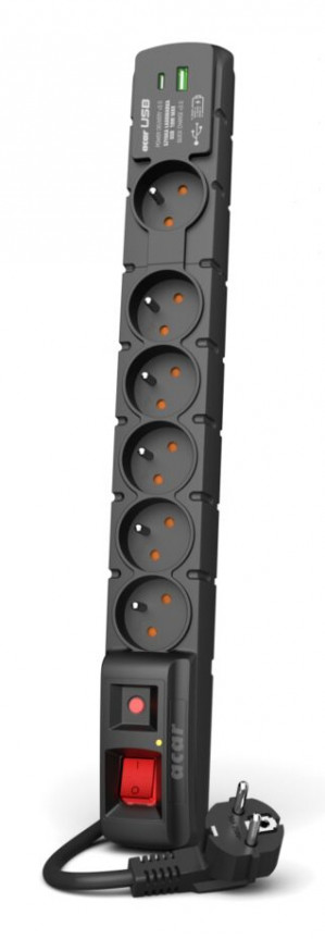 Listwa przeciwprzepięciowa Acar S6 USB A+C (szybka ładowarka) 1,5m ; czarny