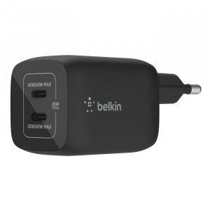 BELKIN WALL CHARGER DUAL USB-C PD 65W PPS GAN BLK