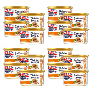 BUTCHER'S Delicious Dinners Cat z kurczakiem i indykiem - mokra karma dla kota w formie musu - puszka 16x85g