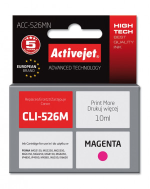 Activejet ACC-526MN Tusz do drukarki Canon, Zamiennik Canon CLI-526M; Supreme; 10 ml; purpurowy.