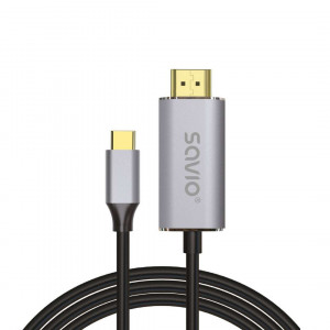 SAVIO KABEL USB-C DO HDMI 2.0B, 1M, SREBRNO-CZARNY