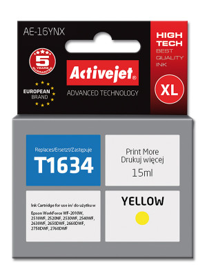Activejet AE-16YNX Tusz do drukarki Epson, Zamiennik Epson 16XL T1634; Supreme; 15 ml; żółty.