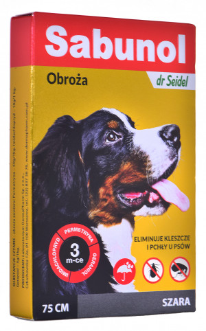 Szara obroża przeciw pchłom i kleszczom Sabunol 75 cm