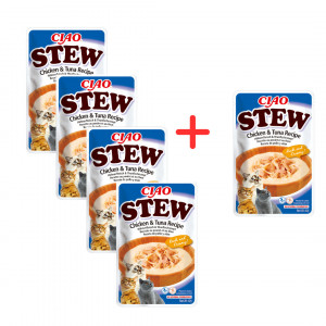 INABA Ciao Stew Chicken & Tuna Kurczak i tuńczyk potrawka w sosie - przysmak dla kota - 4x40g + GRATIS