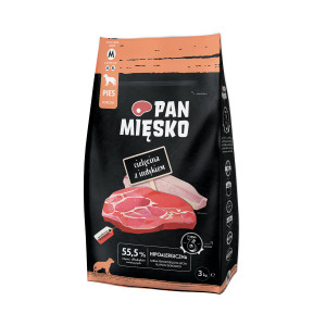 PAN MIĘSKO Cielęcina z Indykiem M - sucha karma dla psa - 3kg