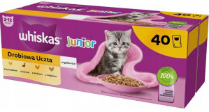 WHISKAS Junior Drobiowa uczta w galaretce - mokra karma dla kota - 40x85 g