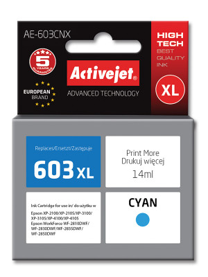 Activejet AE-603CNX Tusz do drukarki Epson, Zamiennik Epson 603XL T03A24; Supreme; 14 ml; błękitny.