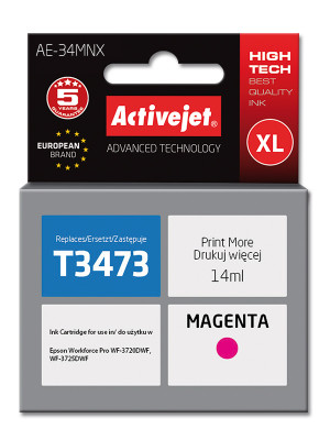 Activejet AE-34MNX Tusz do drukarki Epson, Zamiennik Epson 34XL T3473; Supreme; 14 ml; purpurowy.