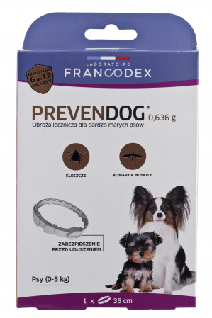 FRANCODEX Obroża biobójcza PREVENDOG 35 cm dla bardzo małych psów do 5 kg - 1 szt.