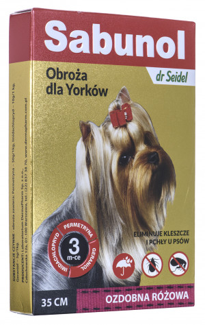 Obroża różowa ozdobna dla Yorków Sabunol 35 cm