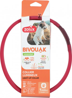 ZOLUX Bivouak LED Silikonowa czerwona - obroża dla psa - 30-60cm