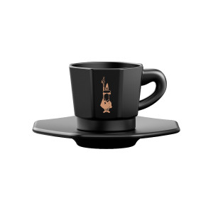 Bialetti Zestaw 4 filiżanek z podstawką - Czarny z miedzianym logo