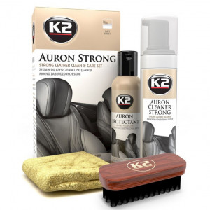 K2 AURON STRONG zestaw (Auron Strong Cleaner+ Auron Protectant+ szczotka Auron Brush + mikrofibra) - mocny zestaw do czyszczenia i pielęgnacji skór