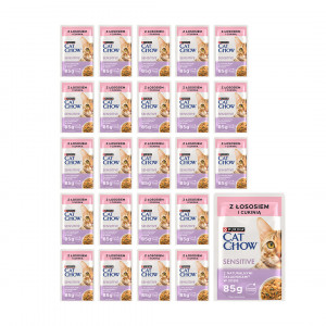 PURINA CAT CHOW Sensitive z łososiem i cukinią w sosie - mokra karma dla kota - 24x85 g