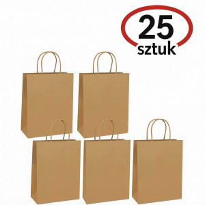 BSTech Torba Papierowa z rączką brązowa 210x110x270 zestaw 25 szt., Grubość : 120 gsm