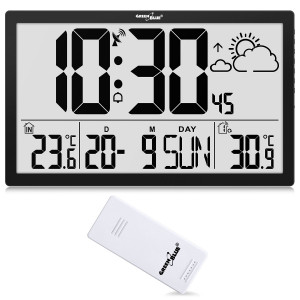 GREENBLUE DUŻY ZEGAR ŚCIENNY LCD POGODA GB218