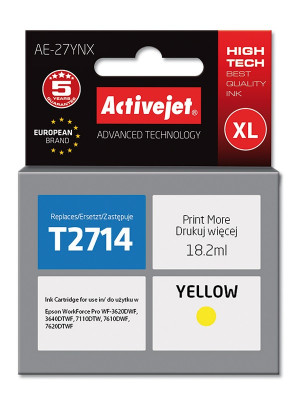 Tusz Activejet AE-27YNX do drukarki Epson, Zamiennik Epson 27XL T2714; Supreme; 18 ml; żółty.