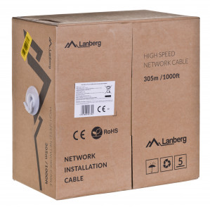 LANBERG KABEL UTP KAT.6 305M DRUT CU SZARY FLUKE
