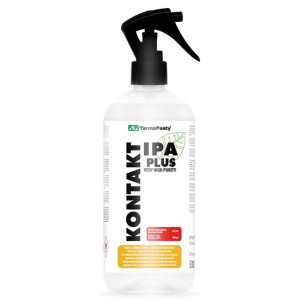Kontakt IPA Plus, Płyn ze spryskiwaczem zawiera alkohol izopropylowy wysokiej czystości. Usuwa wszelkie zanieczyszczenia z elementów optycznych. Nie pozostawia śladów ani plam. Ma właściwości odtłuszczające. Plastikowa butelka 500 ml.