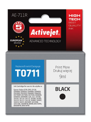 Tusz Activejet AE-711R do drukarki Epson, Zamiennik Epson T0711, T0891, T1001; Premium; 9 ml; czarny.