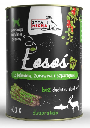 SYTA MICHA Łosoś z jeleniem, żurawiną i szparagami - mokra karma dla psa - 400 g