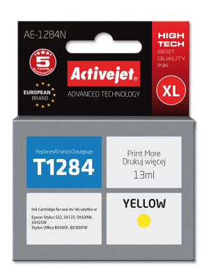 Tusz Activejet AE-1284N do drukarki Epson, Zamiennik Epson T1284; Supreme; 13 ml; żółty.