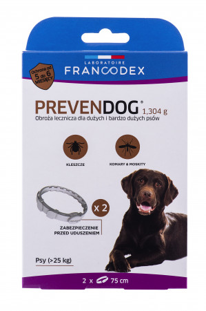 FRANCODEX Obroża biobójcza PREVENDOG 75 cm dla dużych i bardzo dużych psów pow. 25 kg - 2 szt.