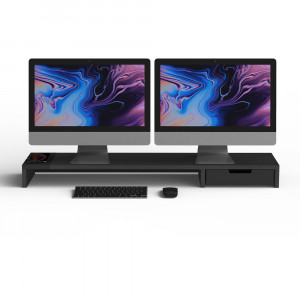 POUT Eyes9 – Podstawka pod dwa monitory z uniwersalnym bezprzewodowym systemem ładowania urządzeń, kolor czarny