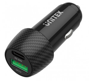 UNITEK ŁADOWARKA SAMOCHODOWA 38W,USB-A USB-C,QC3.0